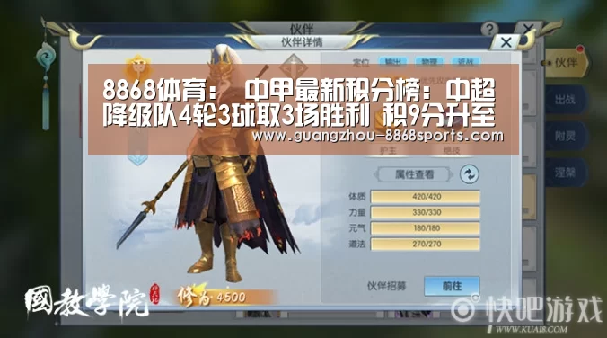 8868体育:
中甲最新积分榜:中超降级队4轮3球取3场胜利 积9分升至次席(图2) 8868体育官方网址